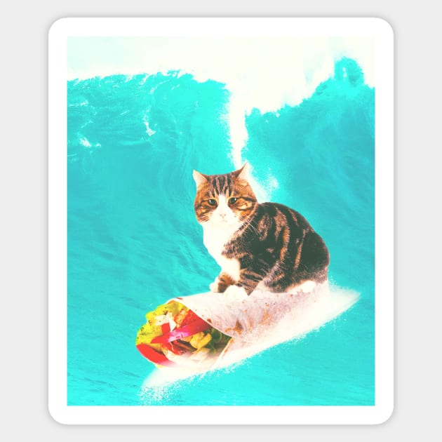 Kitty Cat Surfing Burrito Sticker by Random Galaxy